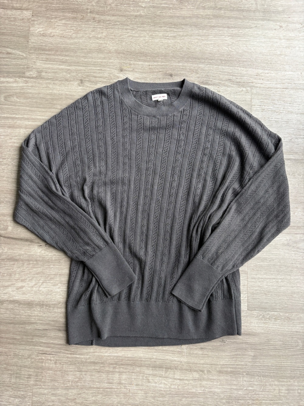 Aerie X Emily Merritt Pointelle Oversized Grey Crewneck Coquette Sweater